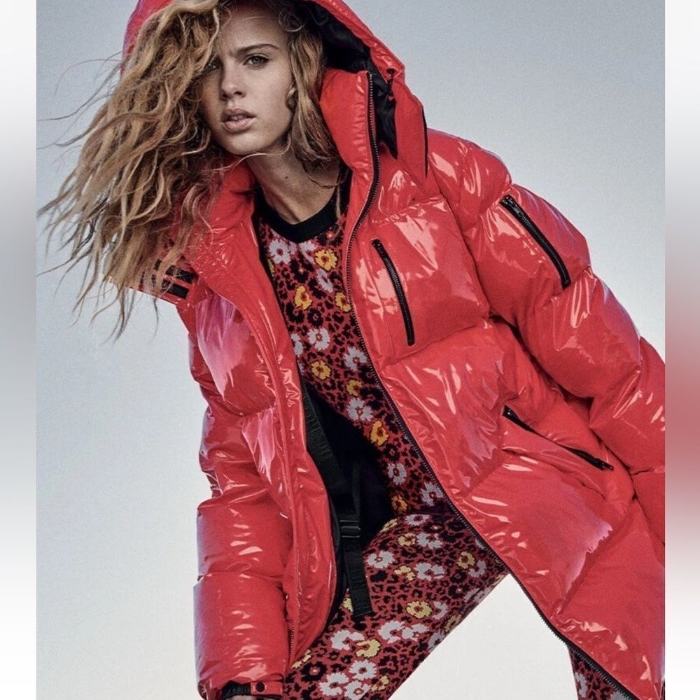 $725 The Kooples Oversized Vinyl Down Jacket Red NWT SIZE 0 or XS